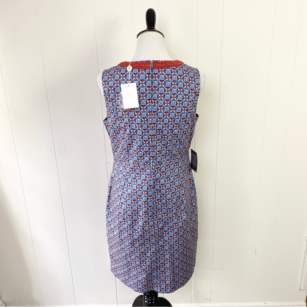 Nicoblu Coralie Sheath Dress Beaded Neckline Size 10 Shell Print Blue New $298 — image 7 of 8